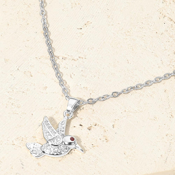 Aria - Stainless Steel Pave Hummingbird Pendant Necklace
