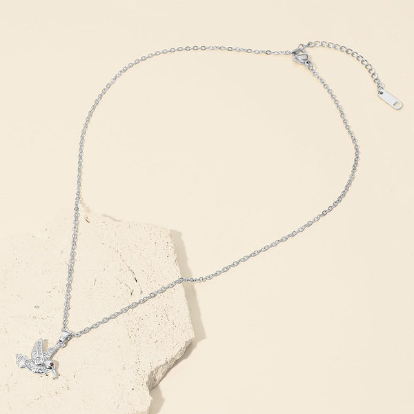 Aria - Stainless Steel Pave Hummingbird Pendant Necklace