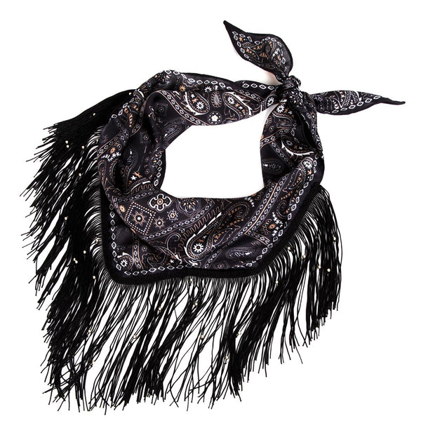 Saoirse - Western Inspired Paisley Beaded Fringe Bandana Scarf