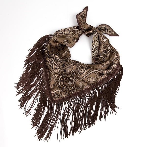 Saoirse - Western Inspired Paisley Beaded Fringe Bandana Scarf
