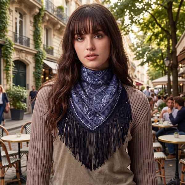 Saoirse - Western Inspired Paisley Beaded Fringe Bandana Scarf