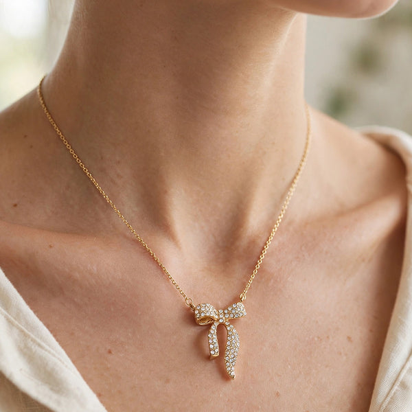Seine - Pave Bow Pendant Necklace