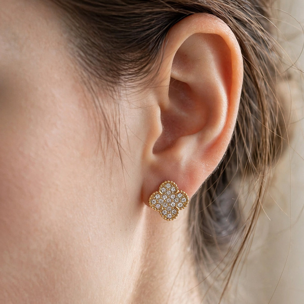 Nina -  Pave Quatrefoil Stud Earrings