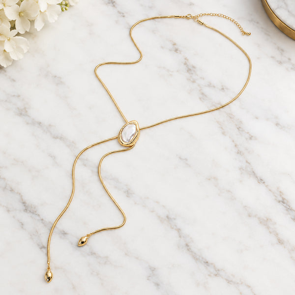 April - Pearl Frame Adjustable Sliding Necklace