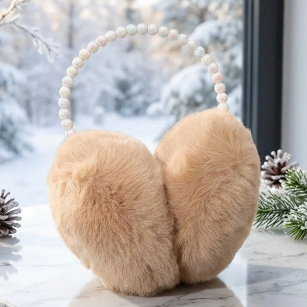 Audrey - Pearl Beaed Fuzzy Plush Oversized Earmuff