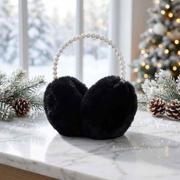 Audrey - Pearl Beaed Fuzzy Plush Oversized Earmuff