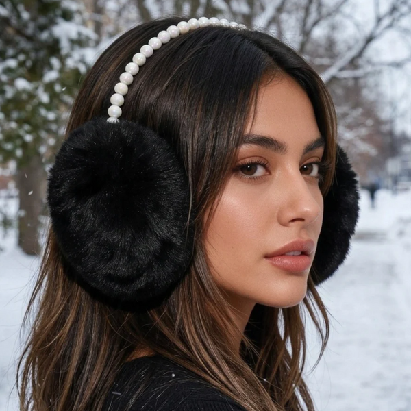 Audrey - Pearl Beaed Fuzzy Plush Oversized Earmuff