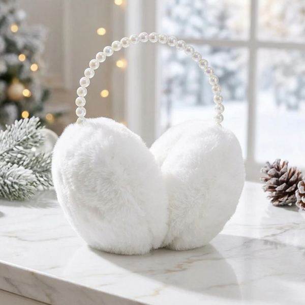 Audrey - Pearl Beaed Fuzzy Plush Oversized Earmuff