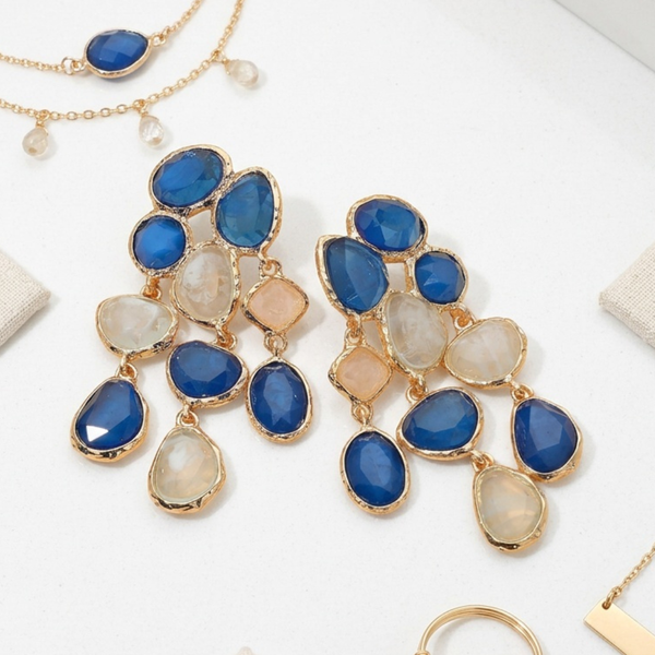 Stella - Faceted Cluster Chandelier Drop Earrings