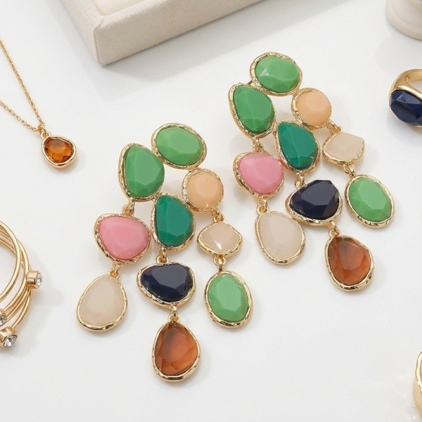 Stella - Faceted Cluster Chandelier Drop Earrings