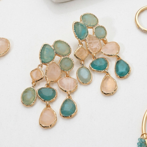 Stella - Faceted Cluster Chandelier Drop Earrings