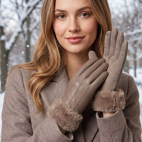 Tyra - Plush Faux Fur Cuff Smart Touch Winter Gloves