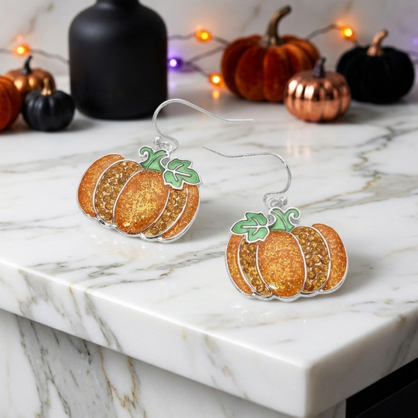 Akia - Pumpkin Charm Drop Dangle Earrings
