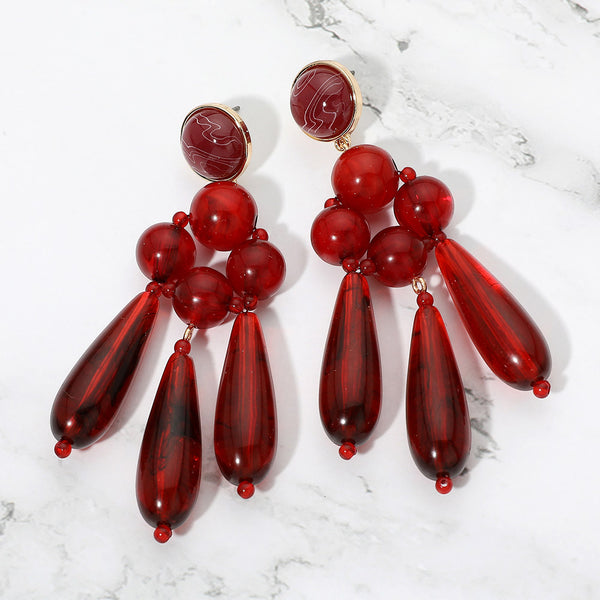 Allegra - Resin Beaded Chandelier Drop Statement Earrings
