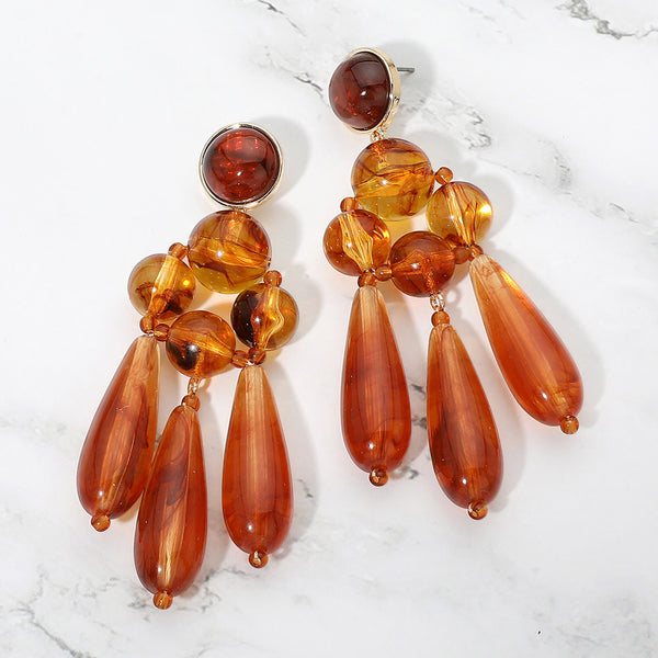 Allegra - Resin Beaded Chandelier Drop Statement Earrings