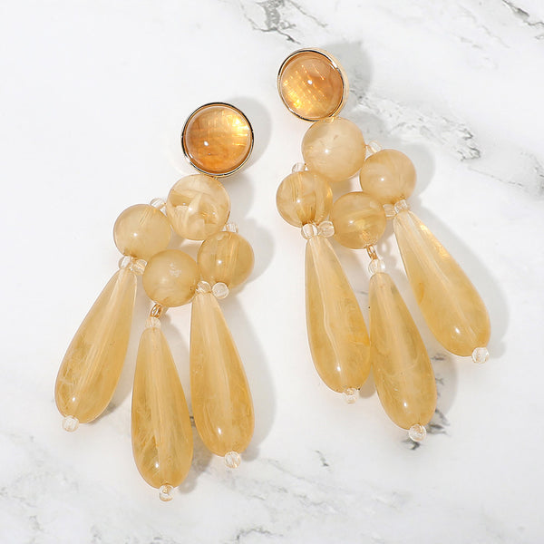 Allegra - Resin Beaded Chandelier Drop Statement Earrings