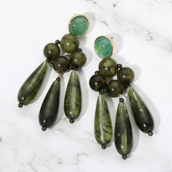 Allegra - Resin Beaded Chandelier Drop Statement Earrings