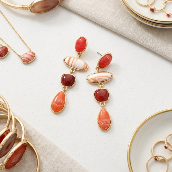 Ember - Multi Resin Pebble Link Statement Earrings