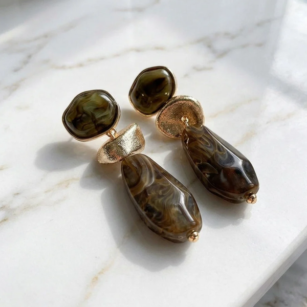Millicent - Chunky Geometric Resin Pebble Link Drop Statement Earrings