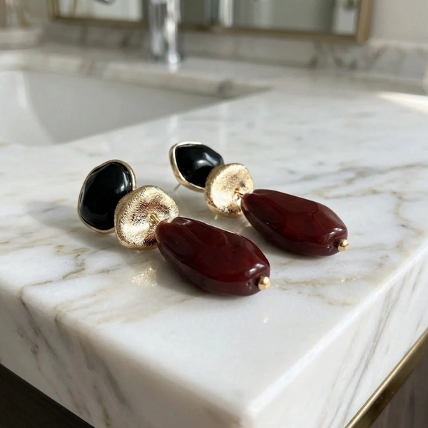Millicent - Chunky Geometric Resin Pebble Link Drop Statement Earrings