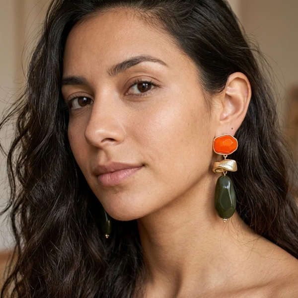 Millicent - Chunky Geometric Resin Pebble Link Drop Statement Earrings