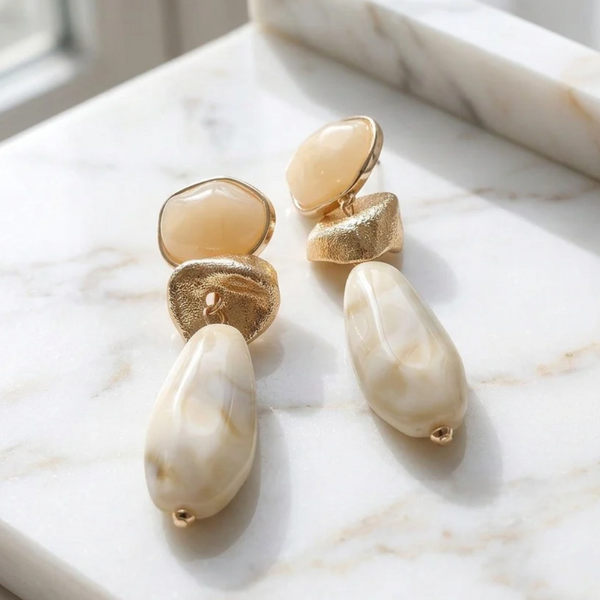 Millicent - Chunky Geometric Resin Pebble Link Drop Statement Earrings
