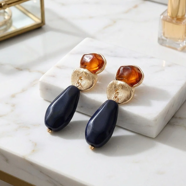 Millicent - Chunky Geometric Resin Pebble Link Drop Statement Earrings