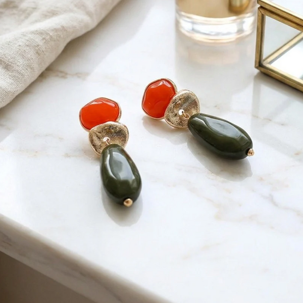 Millicent - Chunky Geometric Resin Pebble Link Drop Statement Earrings