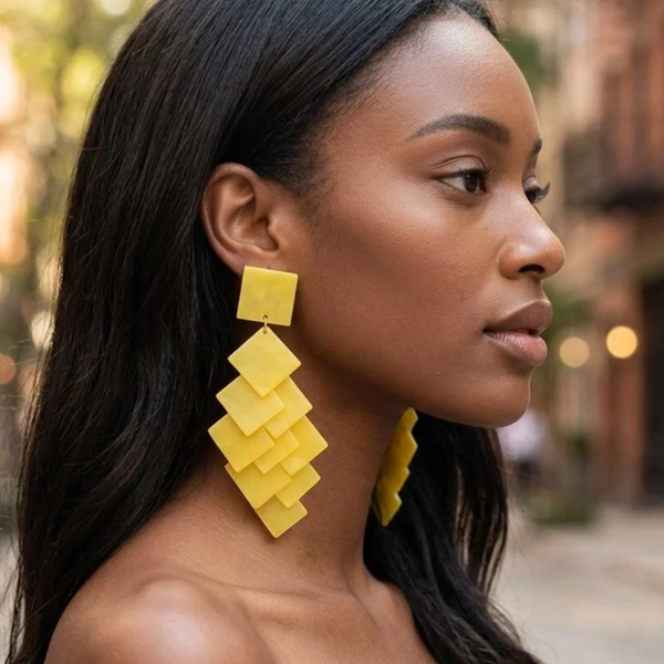 Gloria - Oversized Resin Square Layered Chandelier Earrings