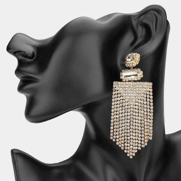 Annalise - Rhinestone Fringe Tassel Statement Earrings