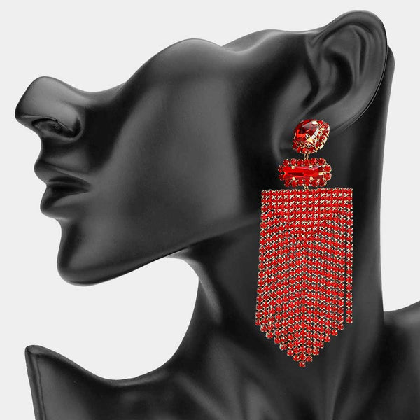 Annalise - Rhinestone Fringe Tassel Statement Earrings