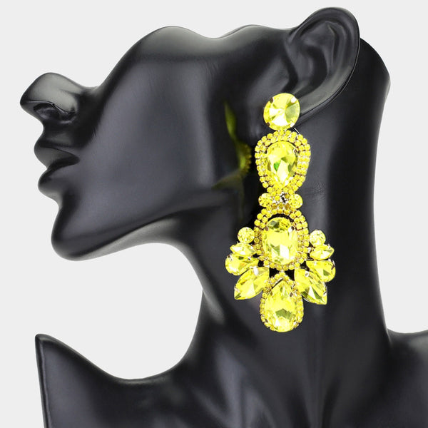 Winslet - Rhinestone Pave Drop Statement Earrings