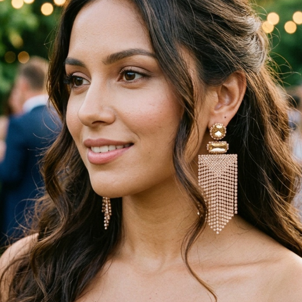 Annalise - Rhinestone Fringe Tassel Statement Earrings