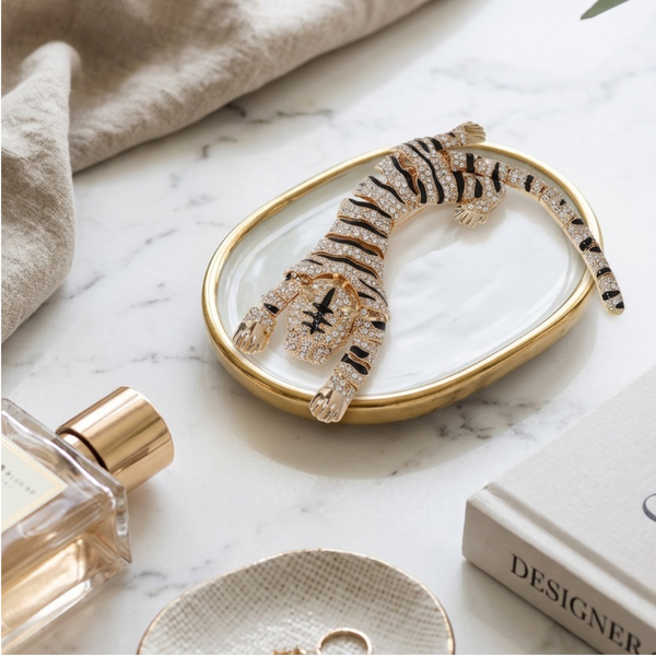 Banks - Rhinestone Paved Embellished Enamel Tiger Pin Brooch
