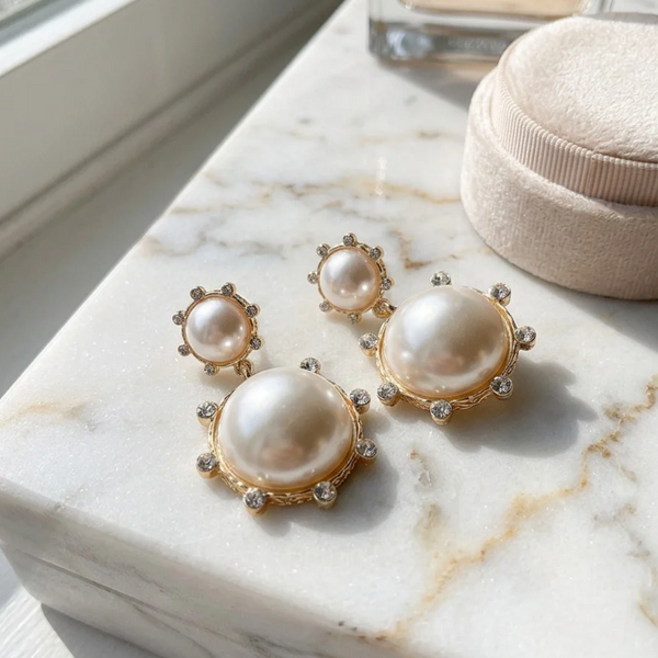 Armani - Rhinestone Trim Double Pearl Drop Earrings