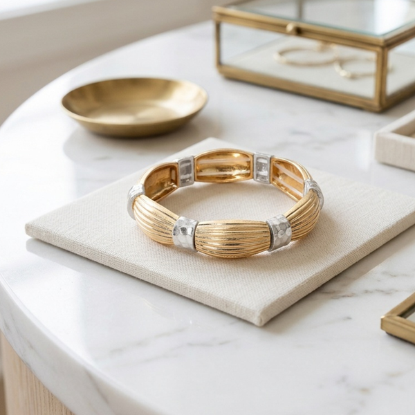 Joplin - Ribbed Hammered Metal Stretchable Bracelet