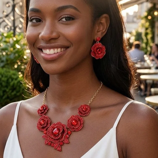 Milana - Rose Embellished Statement Necklace set