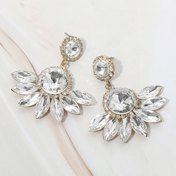 Zya - Round Centered Marquise Stone Cluster Dangle Earrings
