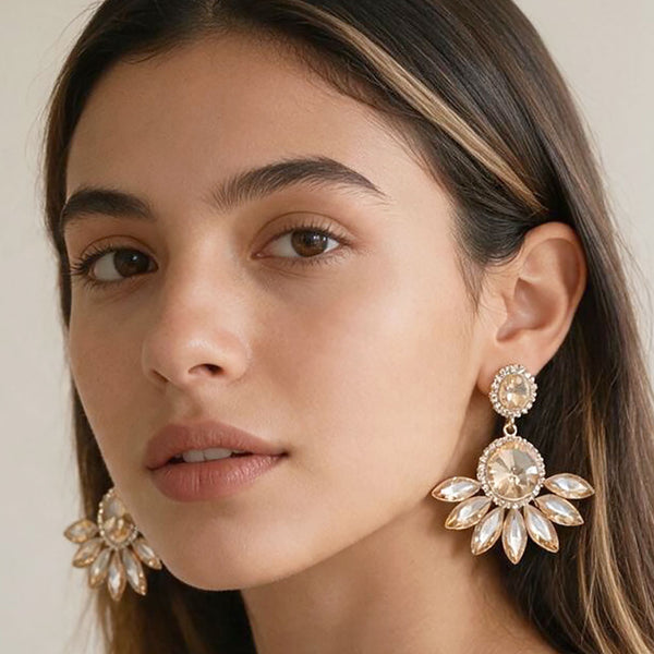 Zya - Round Centered Marquise Stone Cluster Dangle Earrings