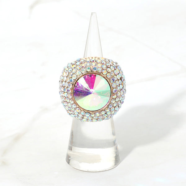 Maya - Centered Stone Pave Dome Stretchable Ring