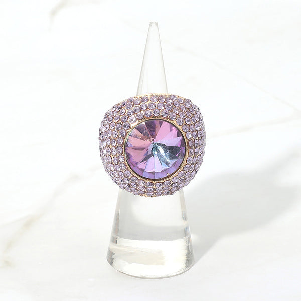 Maya - Centered Stone Pave Dome Stretchable Ring