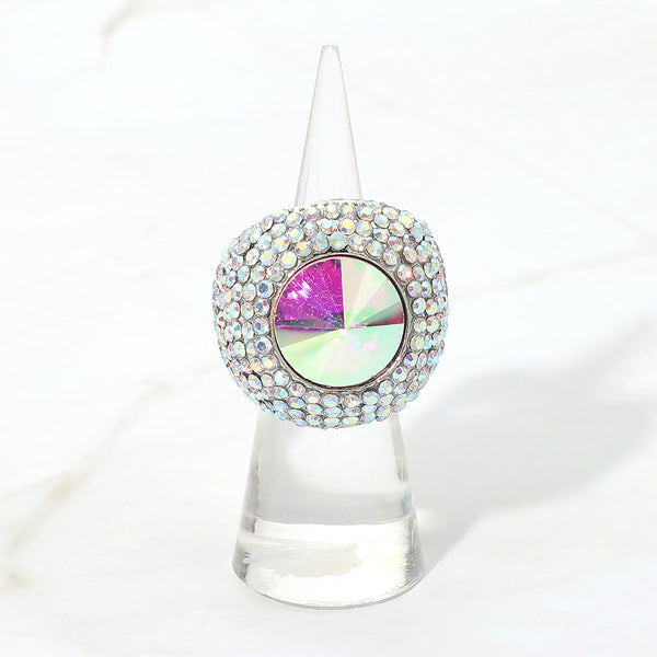 Maya - Centered Stone Pave Dome Stretchable Ring