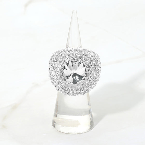 Maya - Centered Stone Pave Dome Stretchable Ring