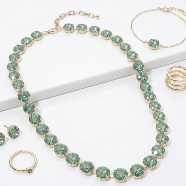 Miley - Faceted Round Gem Link Tennis Statement Necklace