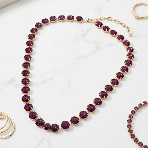 Miley - Faceted Round Gem Link Tennis Statement Necklace