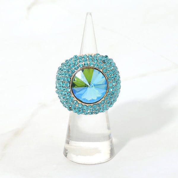 Maya - Centered Stone Pave Dome Stretchable Ring