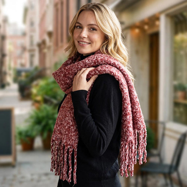 Allegra - Oversized Melange Effect Brushed Fringe Winter Scarf