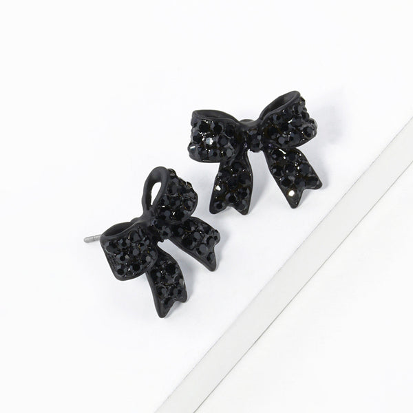 Bianca - Crystal Rhinestone Pave Bow Stud Earrings
