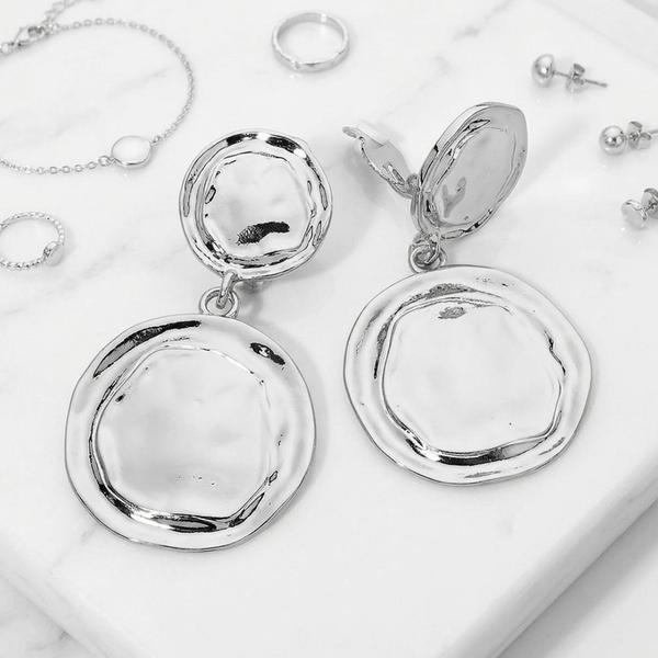 Kindra -  Sculpted Double Disc Drop Statement Clip On Earrings