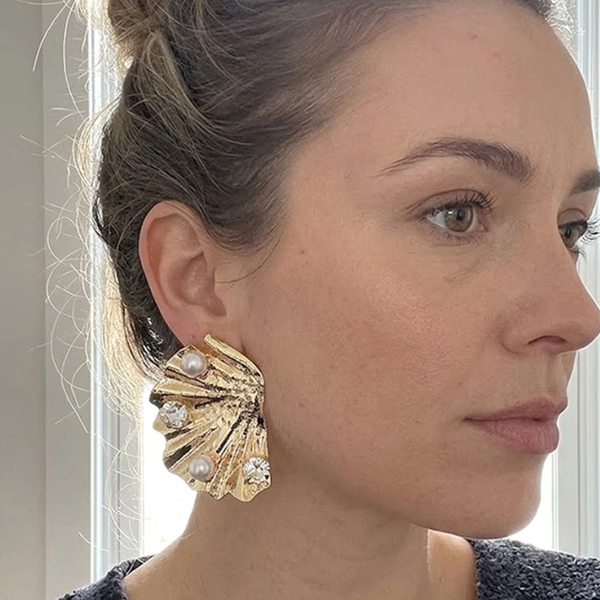 Gracie - Sculpted Pleat Shell Fan Statement Earrings